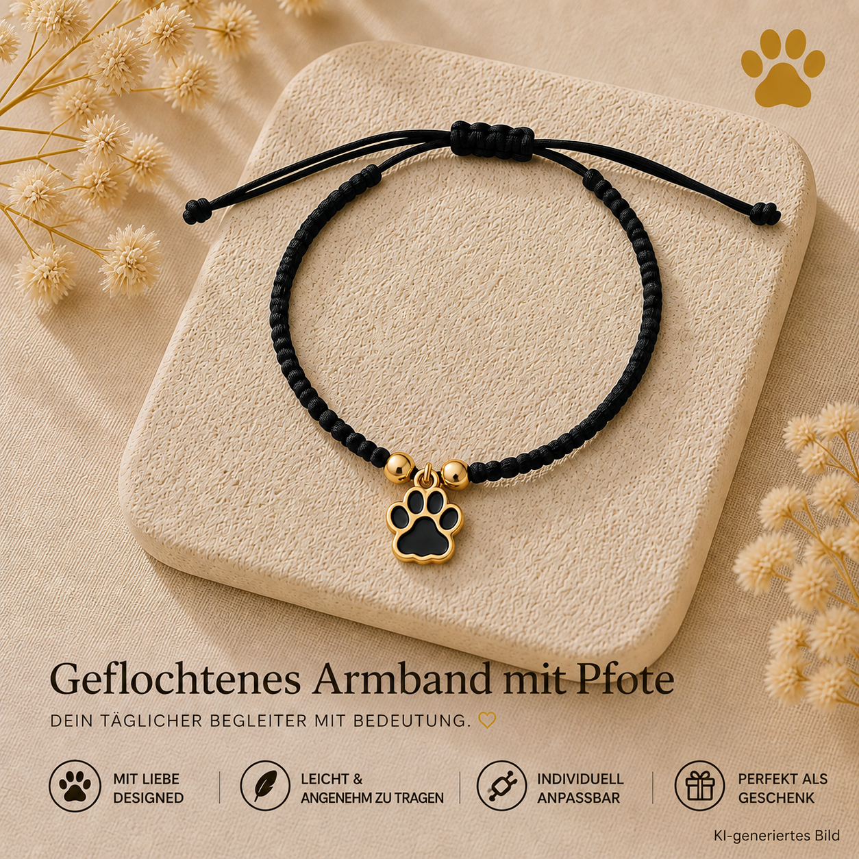 Geflochtenes Armband mit Pfote HUNDEHELD