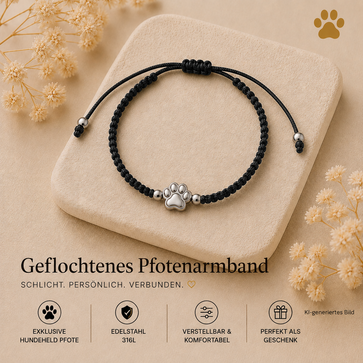 Geflochtenes Armband mit Hundeheld-Pfote HUNDEHELD