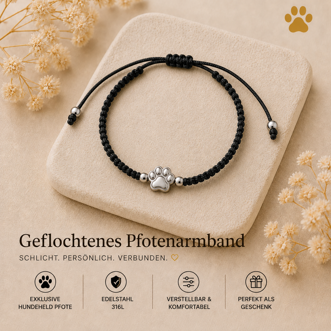 Geflochtenes Armband mit Hundeheld-Pfote HUNDEHELD