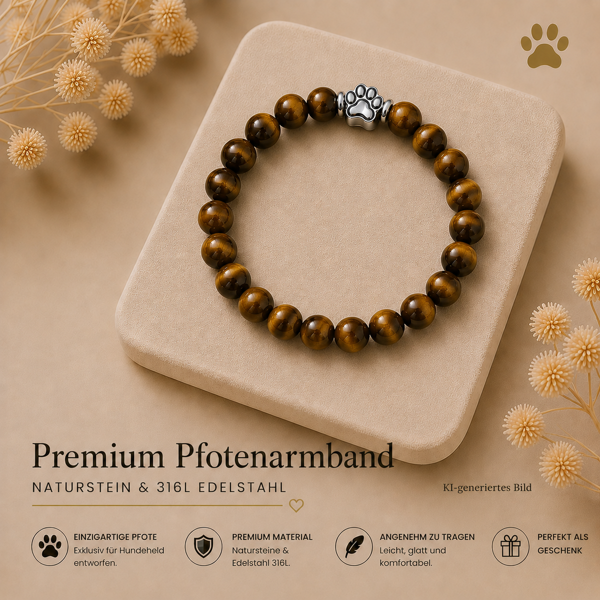 Premium Pfotenarmband Tigerauge HUNDEHELD
