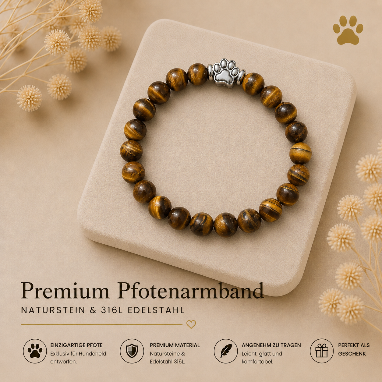 Premium Pfotenarmband Tigerauge HUNDEHELD
